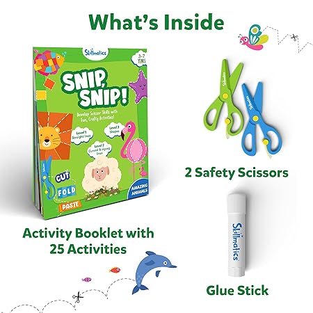 Skillmatics Art & Craft Kit - Snip, Snip Animals, Practice Scissor Skills with Activity Book For Kids
