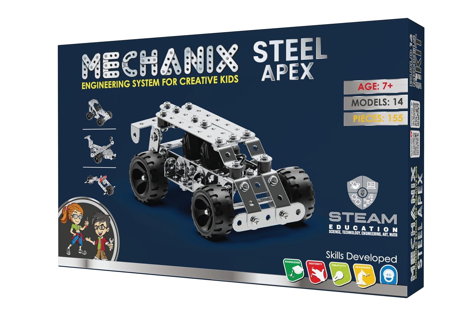 Mechanix - Steel Apex Engineering System for Creative Kids STEAM Education, Building and Construction Toy for Boys and Girls Age 7+ Years - Models: 14 Pieces: 155
