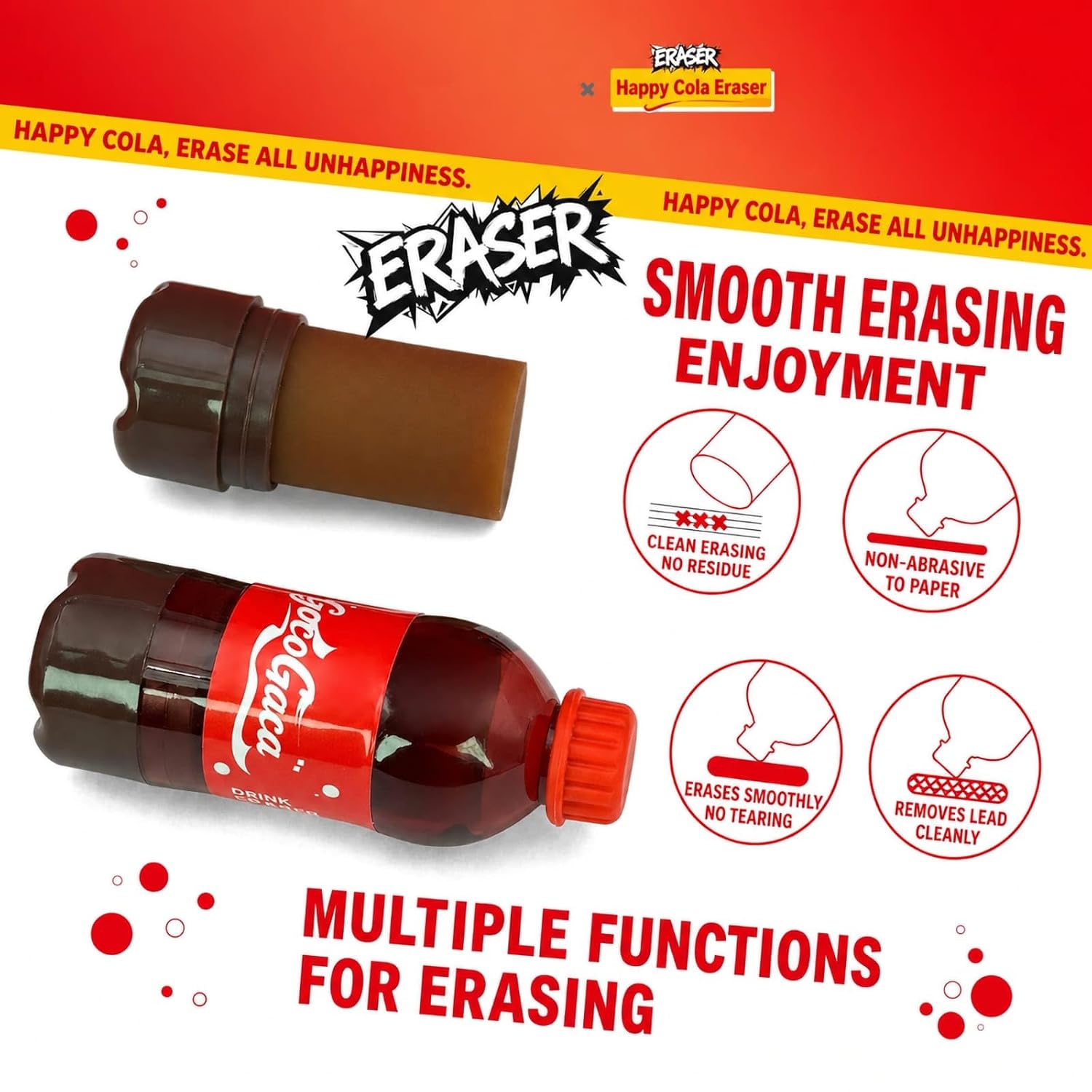 Cola Bottle Shaped Eraser – Creative Design Erasers for Writing – Pack of 3