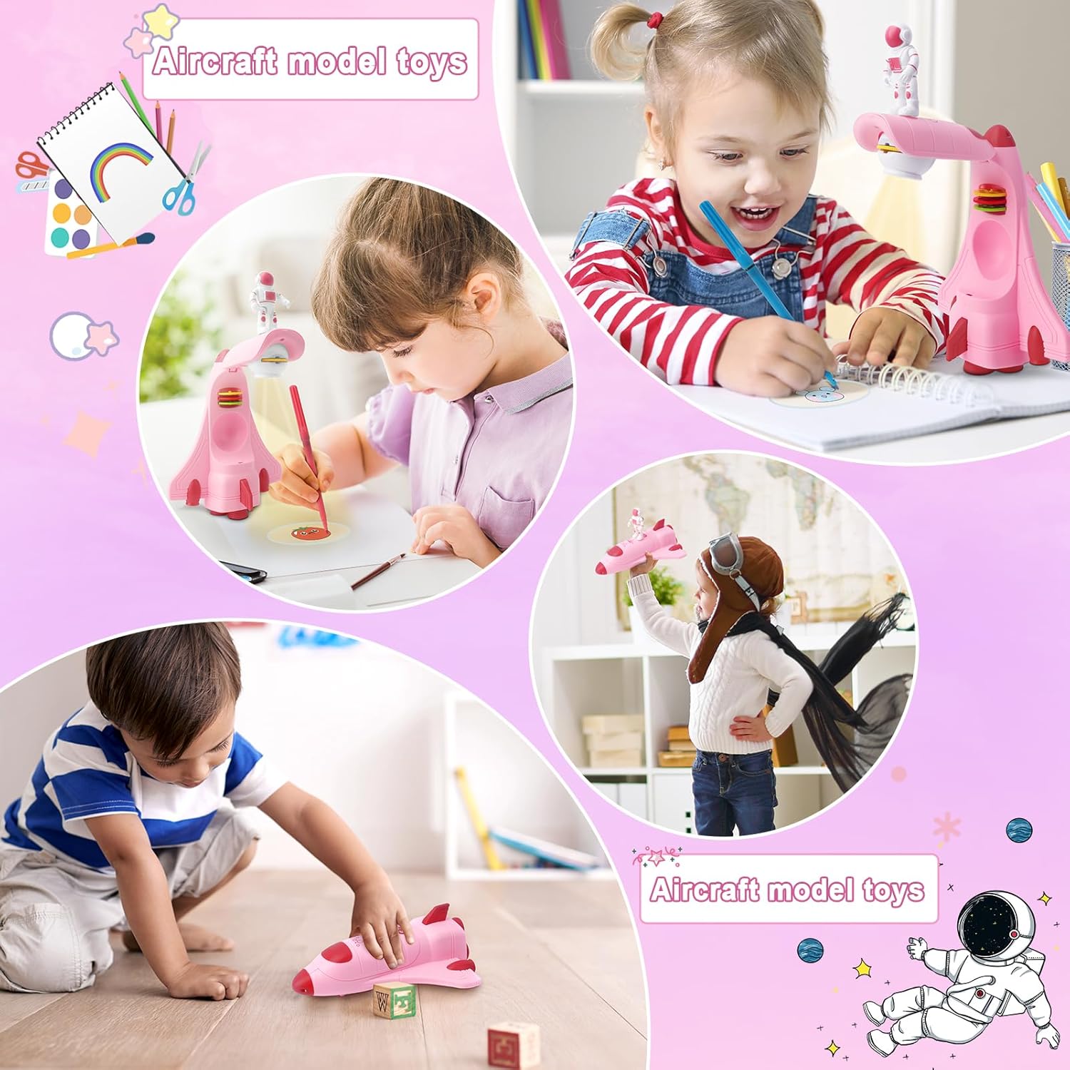 Drawing Projector for Kids, Projection Drawing Board, Space Shuttle Drawing Projector for Kids with Rocket Ship Toys for Kids