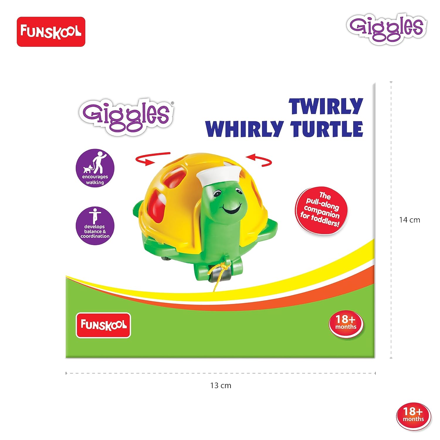 Funskool Giggles - Twirlly Whirlly Turtle, Pull String Toy, Turtle Toy, Toys for Kids