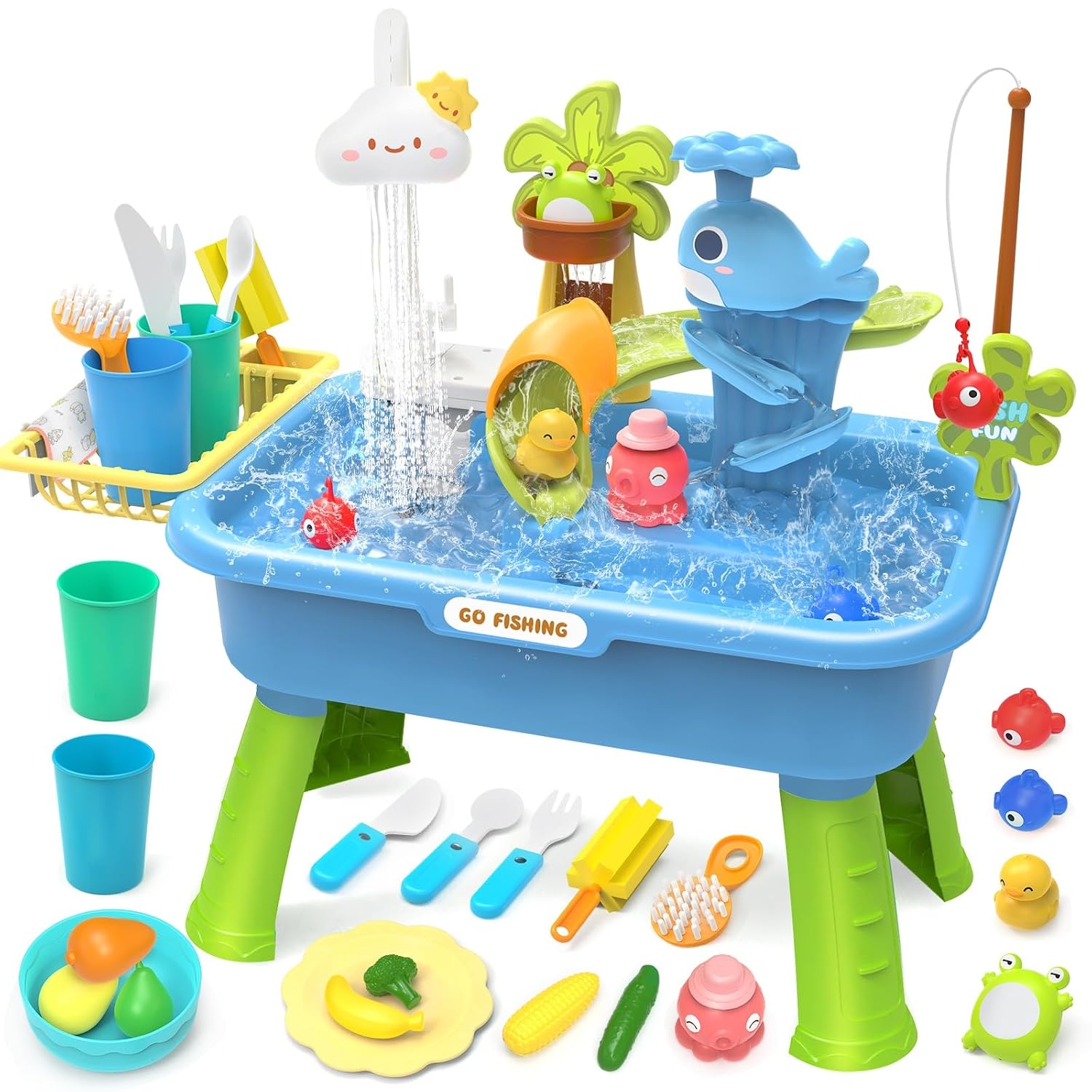 Kids Play Sink with Legs - Vegetable washing Basin - 43pcs For Kids - Assorted