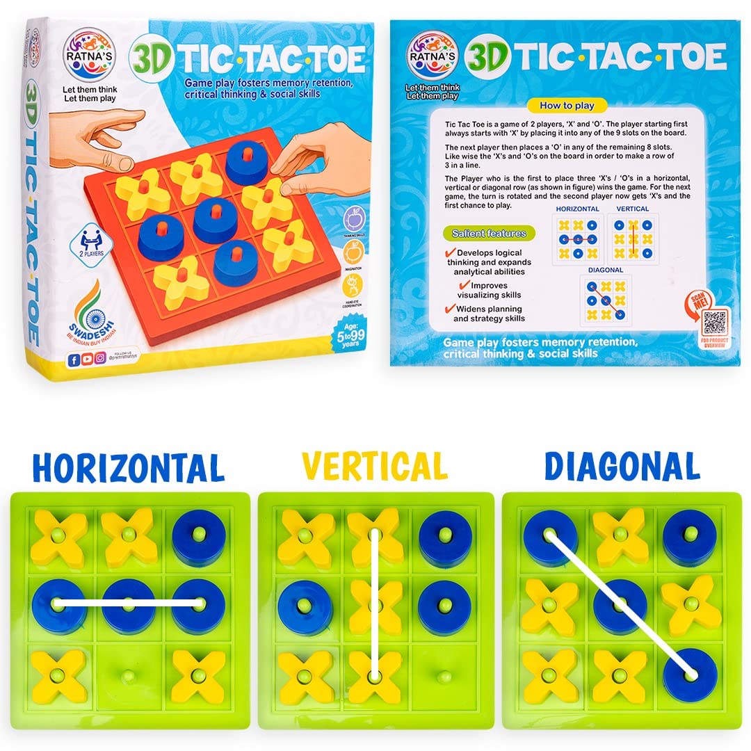 Ratna's 3D Tic Tac Toe Classic Mind Challenging Cross & Zero Multicolor For Kids and Adults