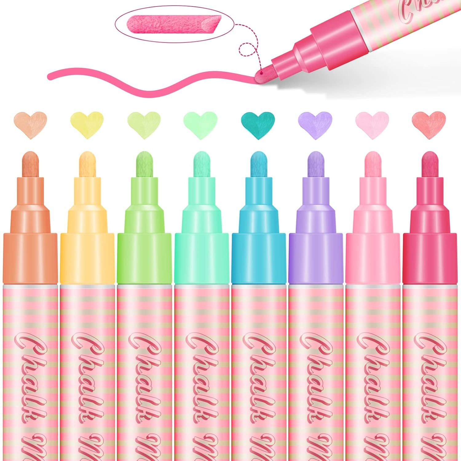 Liquid Chalk Markers for Chalkboard Pastel Colors Wet Erase Pens with 6mm Reversible Tip for Blackboard, Whiteboard, Windows, Glass