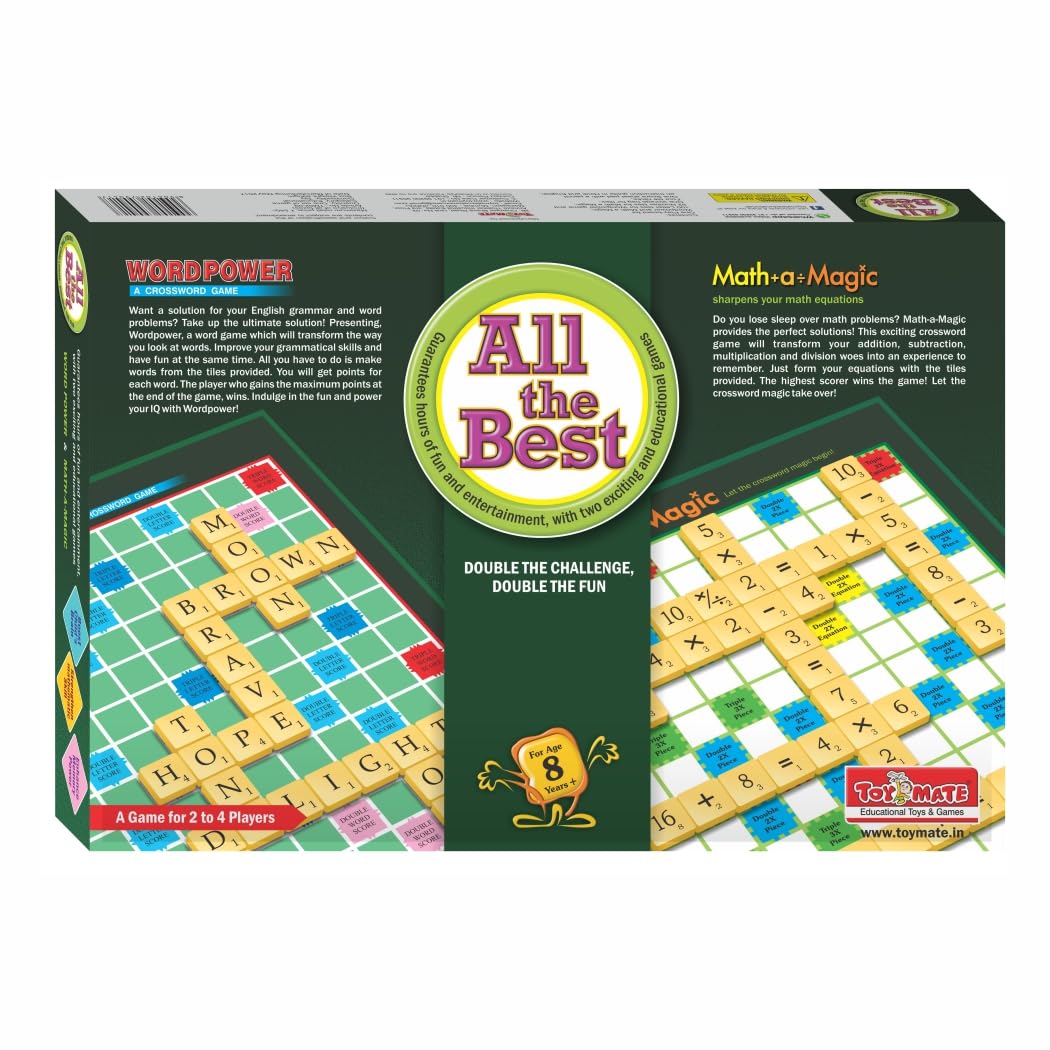 Toymate All The Best - A 2 in 1 Smart Brain Board Games Scrabble Crossword Word Power & Mental Math Math-A-Magic