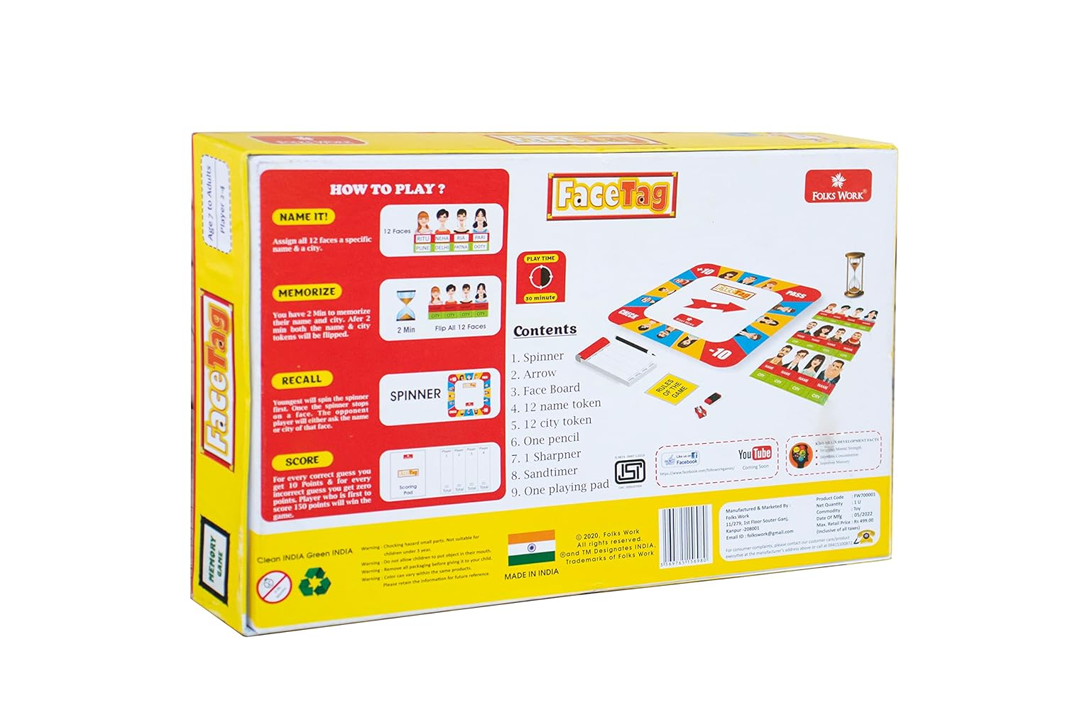 Folks Work Face Tag Board Game for Kids