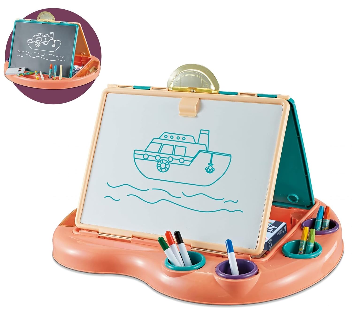 2-in-1 Multifunctional Whiteboard and Blackboard Slate for Kids - Learning Toy with Colors & Stationary Items for Kids School Supplies
