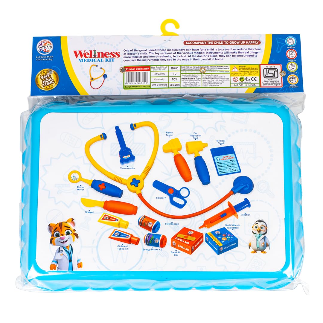 Ratna's Wellness Medical Kit with 15 Medical Instruments & Accessories | Doctor Set Pretend Play | A Perfect Role Play Toy Set for Kids | Multicolor