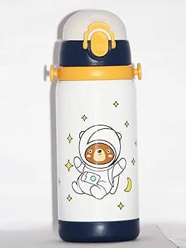 Cartoon Design Stainless Steel Dual Cap Hot & Cold Water Bottle For Kids - 450ml - Multicolor