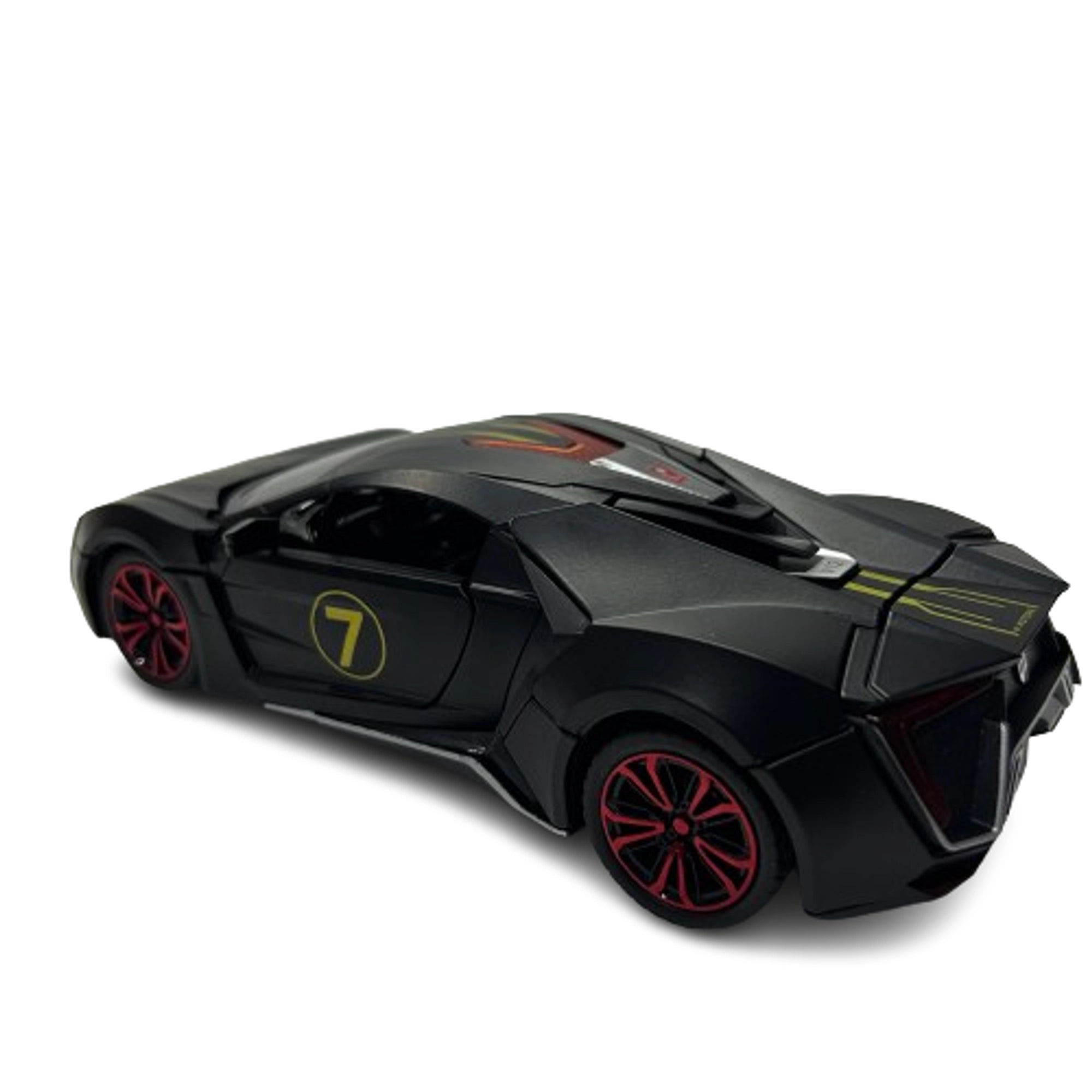 JOY JUNCTION 1:24 Lykan Hypersport V12 W Motors Die-Cast Model Supercar Car – Black | Openable Doors, Lights & Sound, Pull-Back Action
