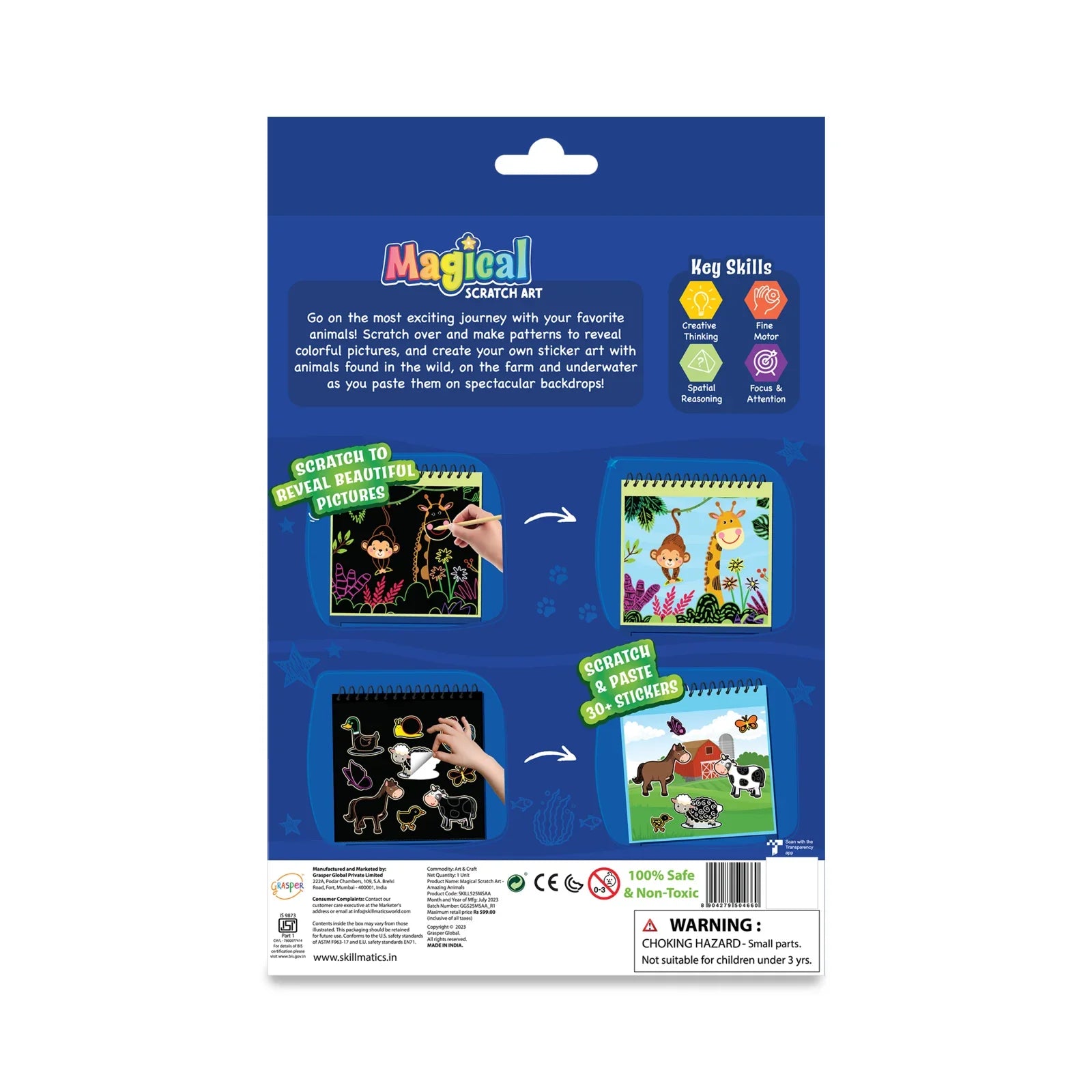 Skillmatics Magical Scratch Art Book: Amazing Animals | Multicolored