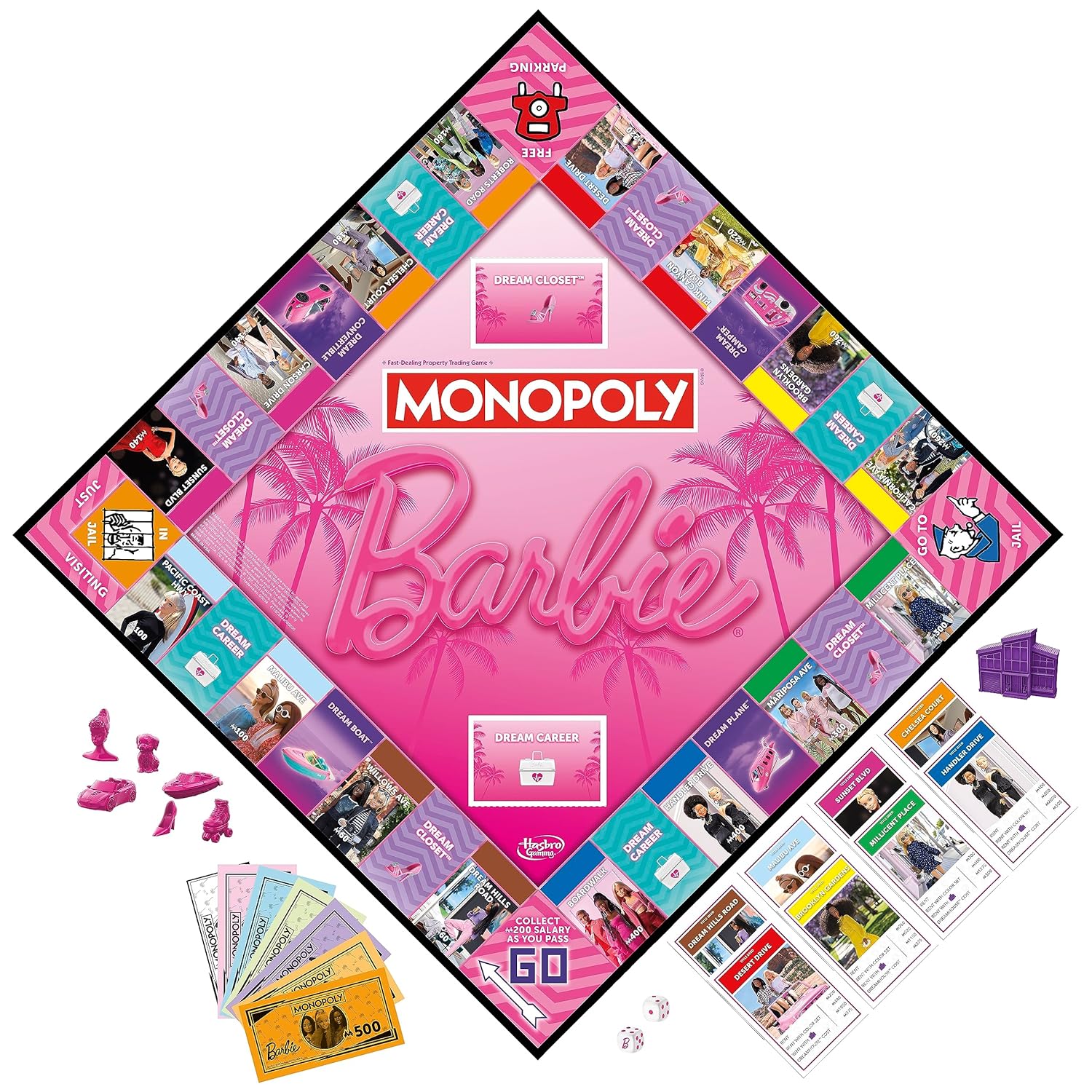 MONOPOLY: Barbie Edition Board Game, 2-6 Players, Fun Family Games for Kids and Adults - Pink