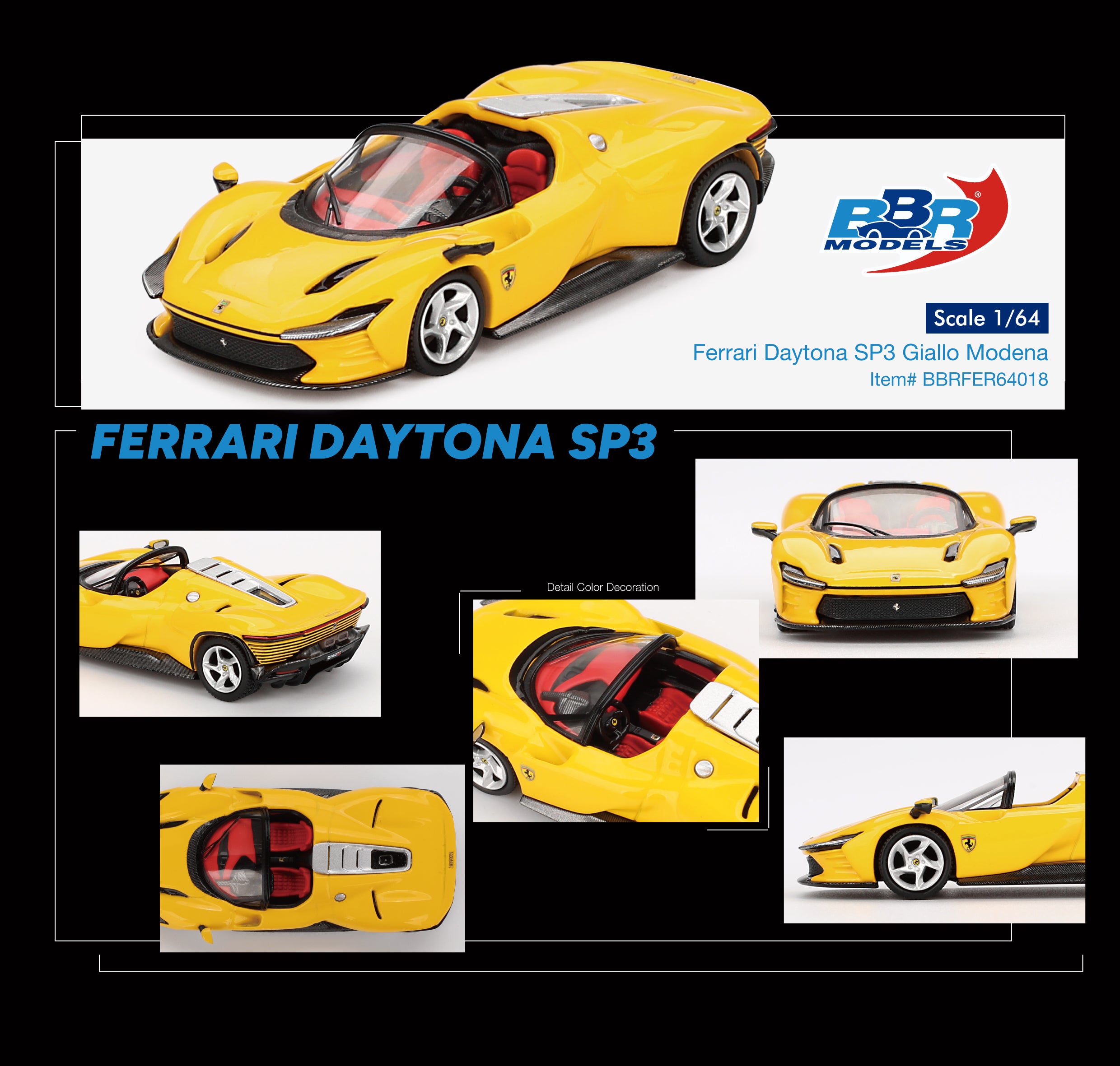 Ferrari Daytona SP3 Giallo Modena - BBR Model 64018 - 1:64 Scale