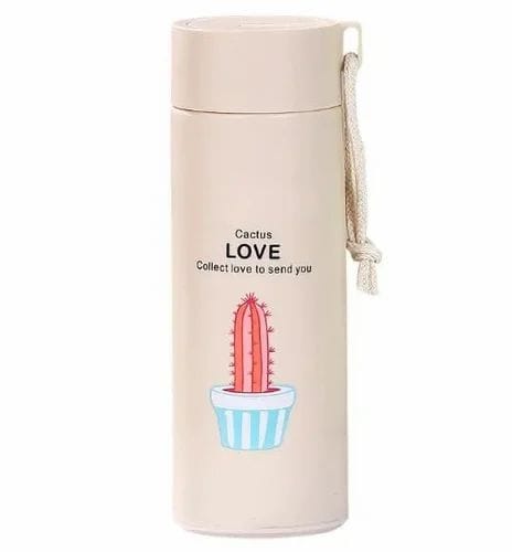 Cactus love Print Glass Water Bottle with Foodgrade Silicone Plastic - 450ml | Glass Bottle | Leak Proof | BPA Free | For School/College/Travel | Easy to carry | Multicolor | Pack of 1