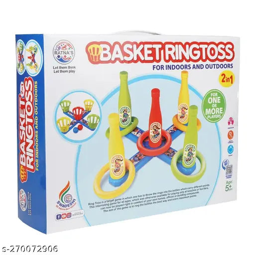 RATNA S FIT Fun 2 in 1 Basket-Bottle Ringtoss Target Game |Indoor and Outdoor Activity Party Games for Kids and Adults|