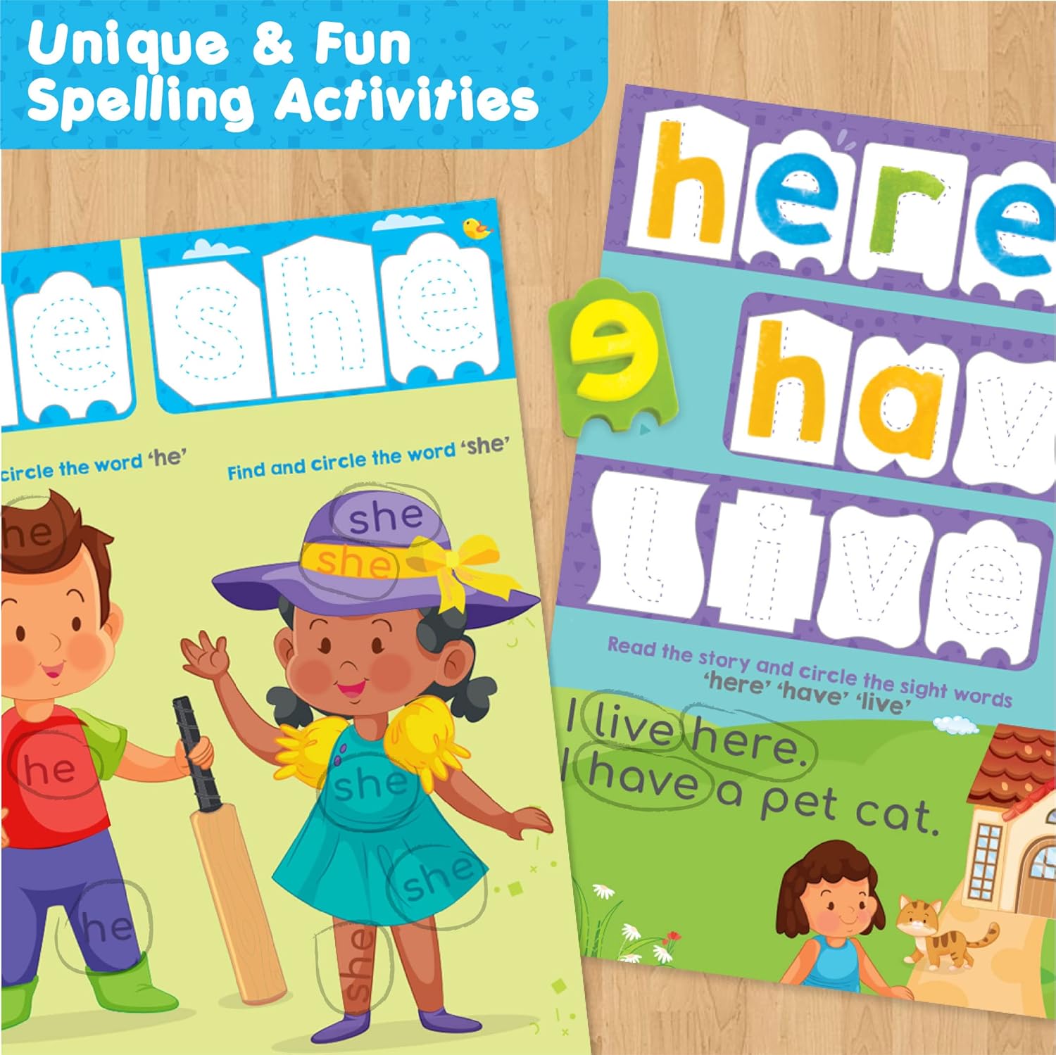 Imagimake Learn To Spell - Preschool Learning Activities - Includes Sight Words, CVC Letters, Phonics Books For Beginners - Educational Toys for Kids