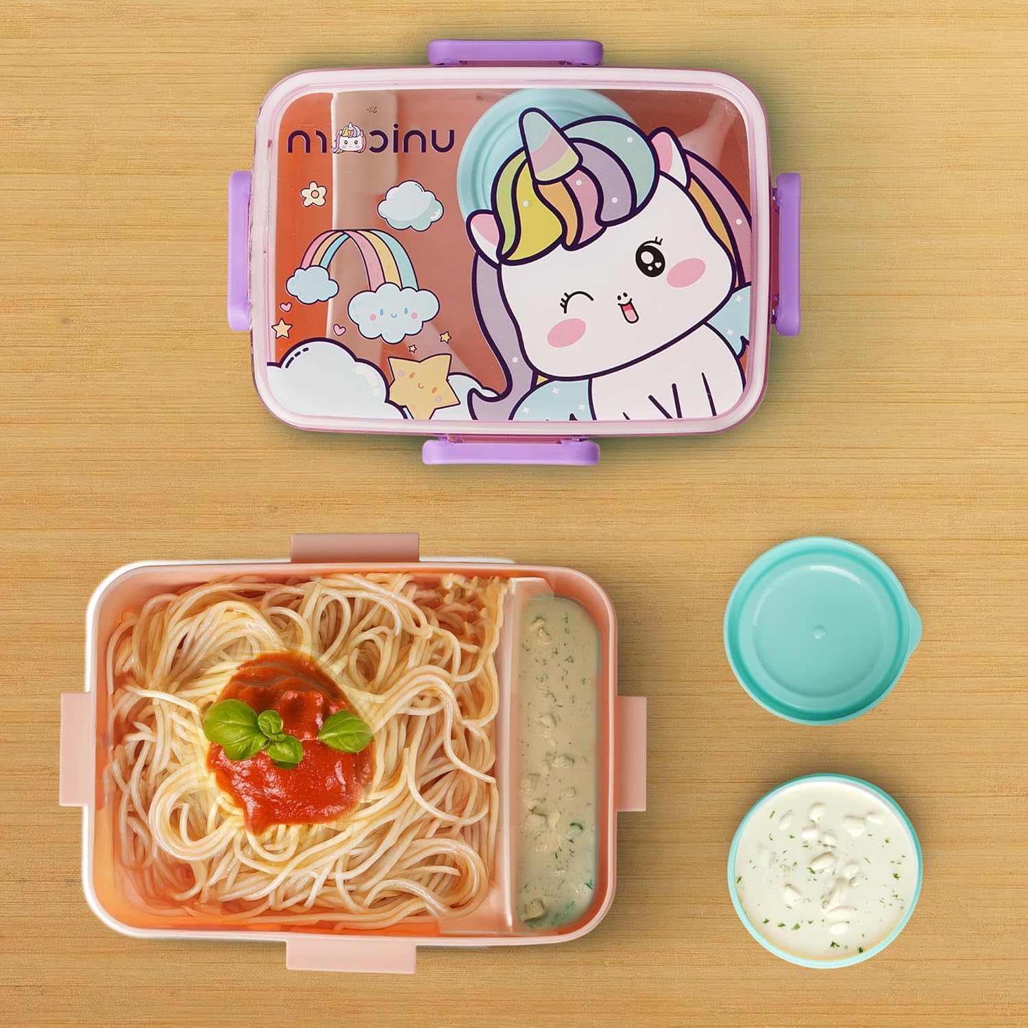 Baby Lunch Box for Kids with 2 Compartment | Steel Tiffin Box for School with Spoon & Sauce Container | BPA Free, Kids Lunch Box Food Grade Ideal for School, Office & Outdoor 600ml + 100ml