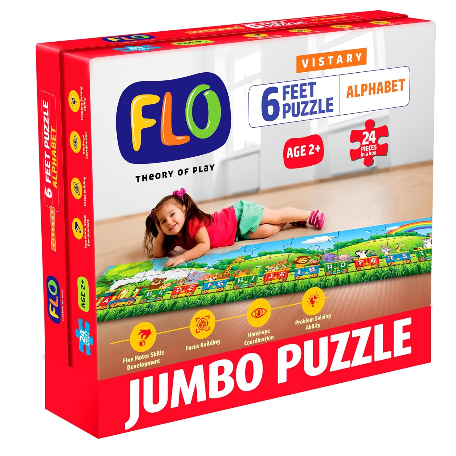 FLO Toys 6 Feet Alphabet Floor Puzzle for Kids | 24 Jumbo Pieces | Train Theme ABC Learning Toy for Toddlers & Preschoolers | Educational Montessori Puzzle for Boys & Girls Ages 2-5