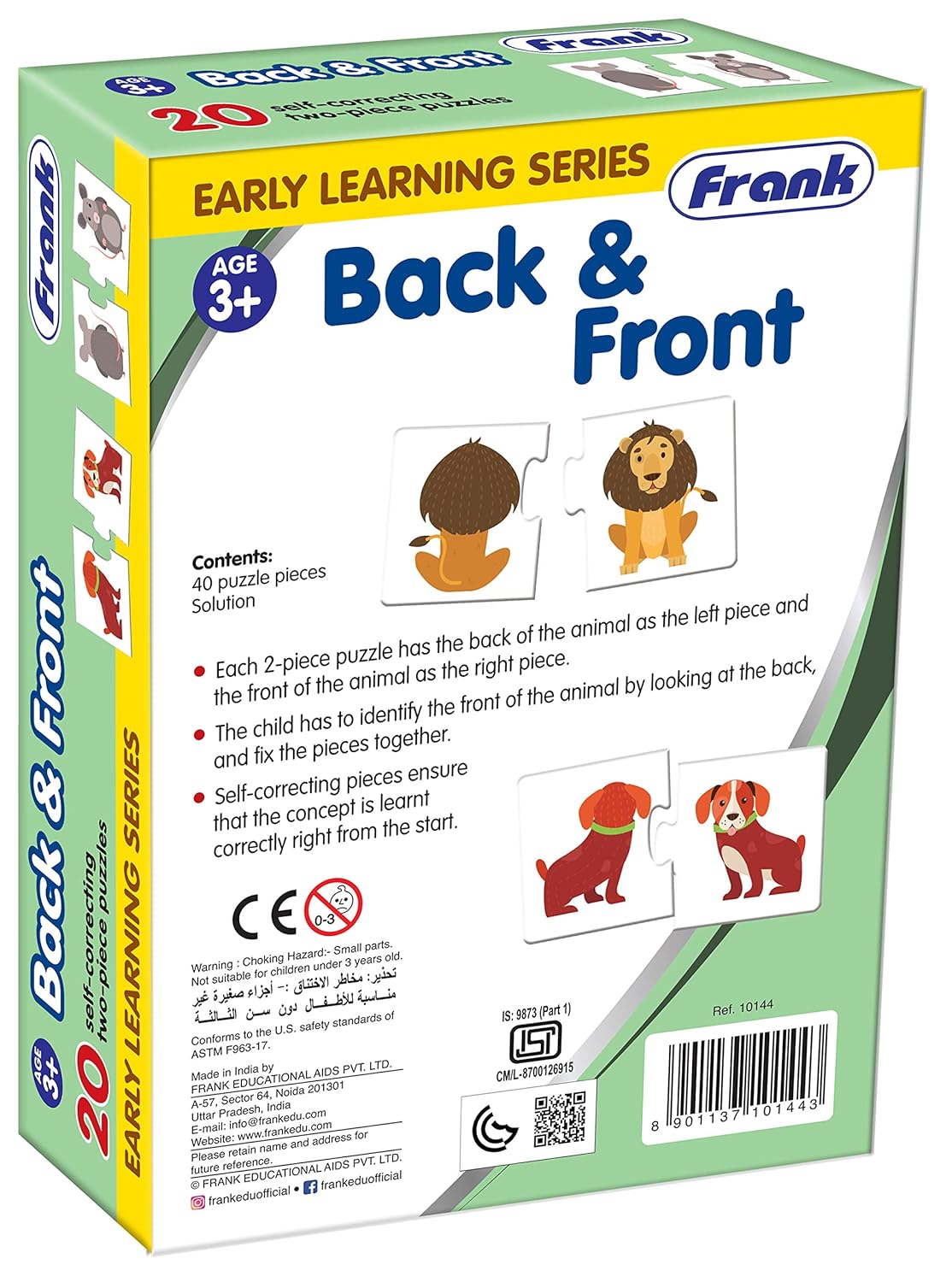 Frank Back & Front – (40 Pieces) 20 Self-Correcting 2 Pcs Puzzle - Early Learner Jigsaw Puzzle Set with Images for Kids 3 Years and Above