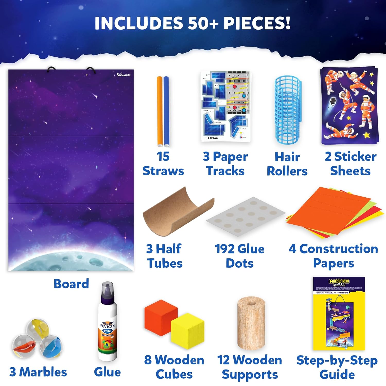 Skillmatics Craft Kit - Marble Run Space, DIY Activity, STEM Toy, Learning Resource, Educational Toys for kids | Multicolor