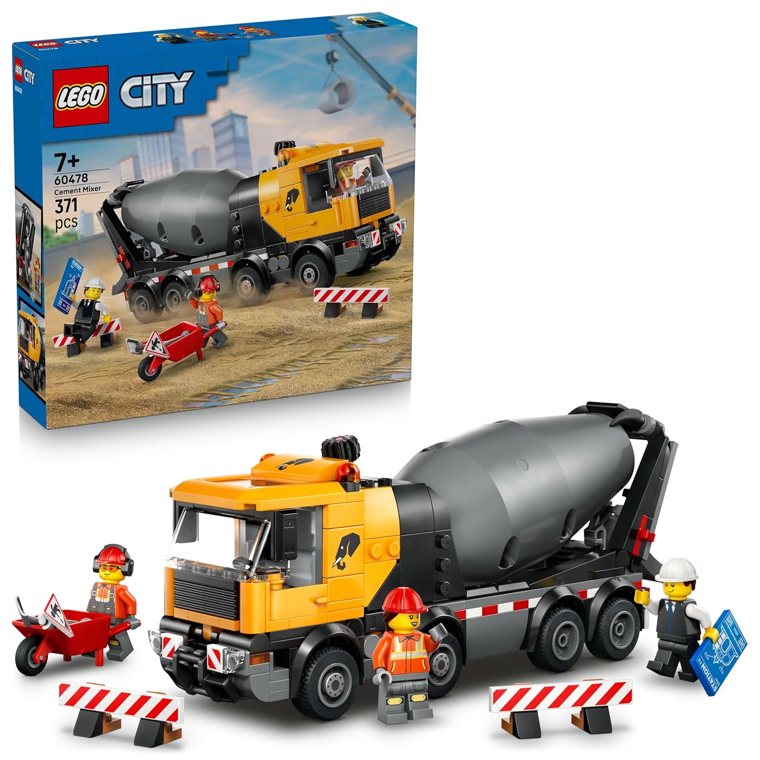 LEGO City Cement Mixer - Big Construction Toy Truck with 3 Minifigures for Kids Ages 7+ - 60478