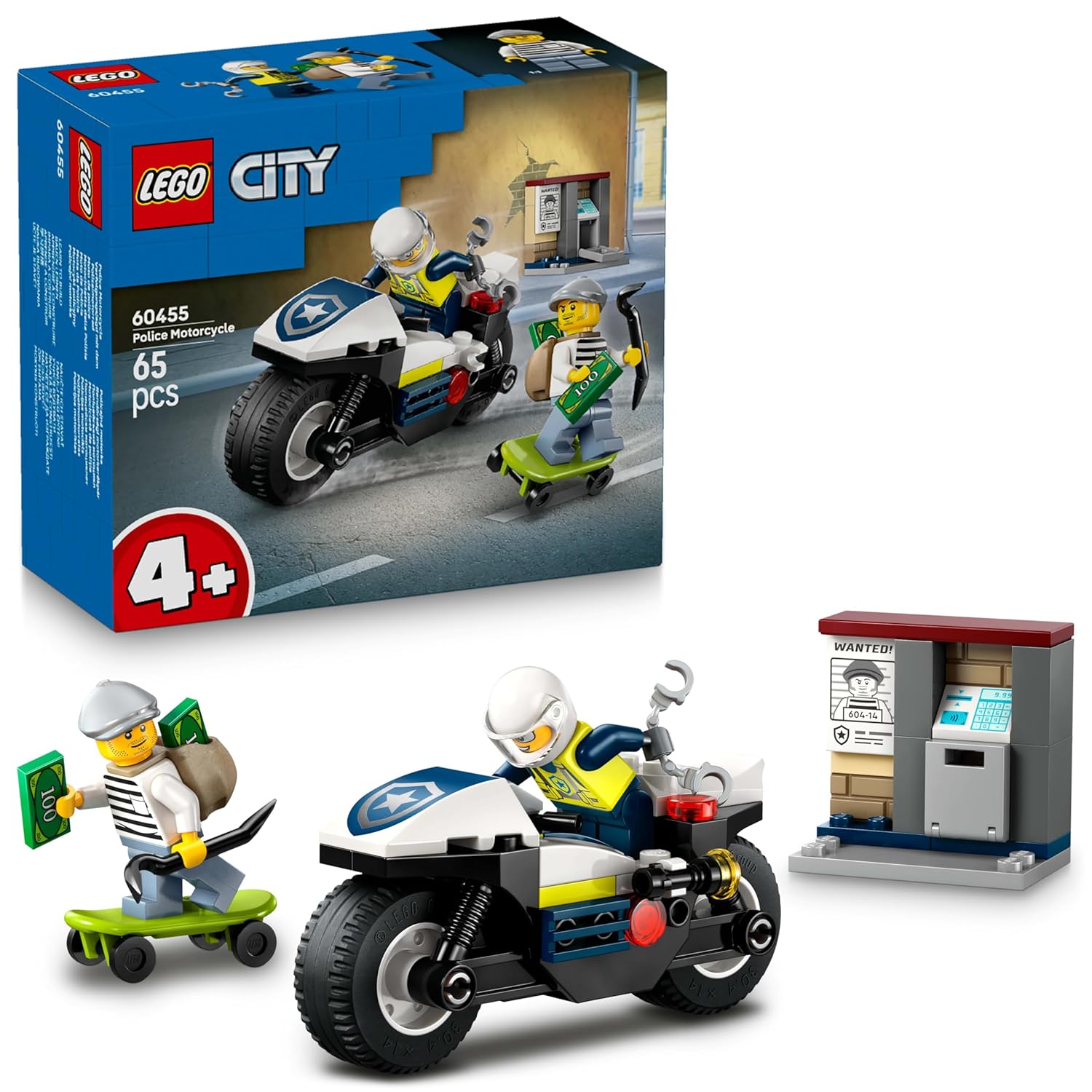LEGO City Police Motorcycle Chase Toy, Motorbike Set for Ages 4 and up 60455 Building Blocks Toys for 4+ Gift for Boys and Girls