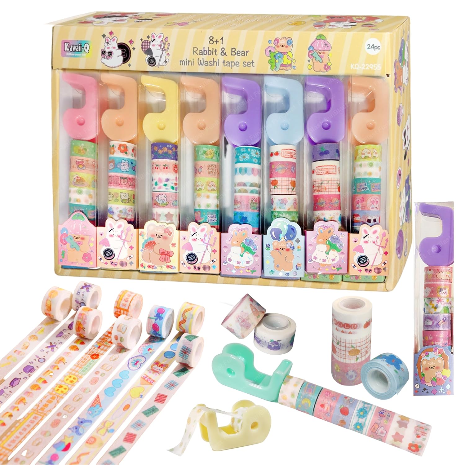 Washi Tape Set – Mini Decorative Masking with Dispenser, Paper Tape for Scrapbooking, Planners, Card, Gift Wrapping, DIY Decoration Tapes for Kids - Pack of 2 Pcs - 4 Rolls