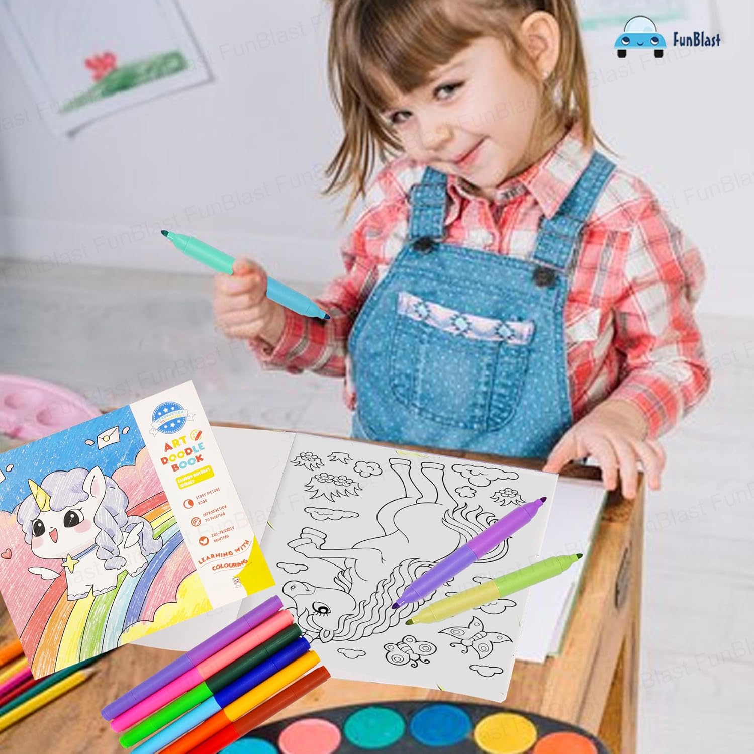 Coloring Book for Kids – Unicorn Theme Doodle Coloring Book with Sketch Markers, Activity Book for 3+ Year, Birthday Return Gifts for Kids