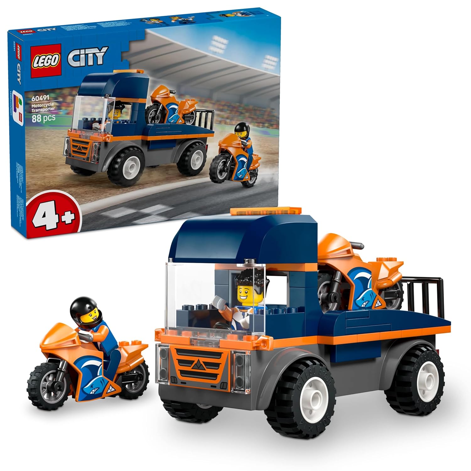 LEGO City Motorcycle Transporter - Toy Vehicle Building Set - Flatbed Truck - 2 Minifigures - 60491