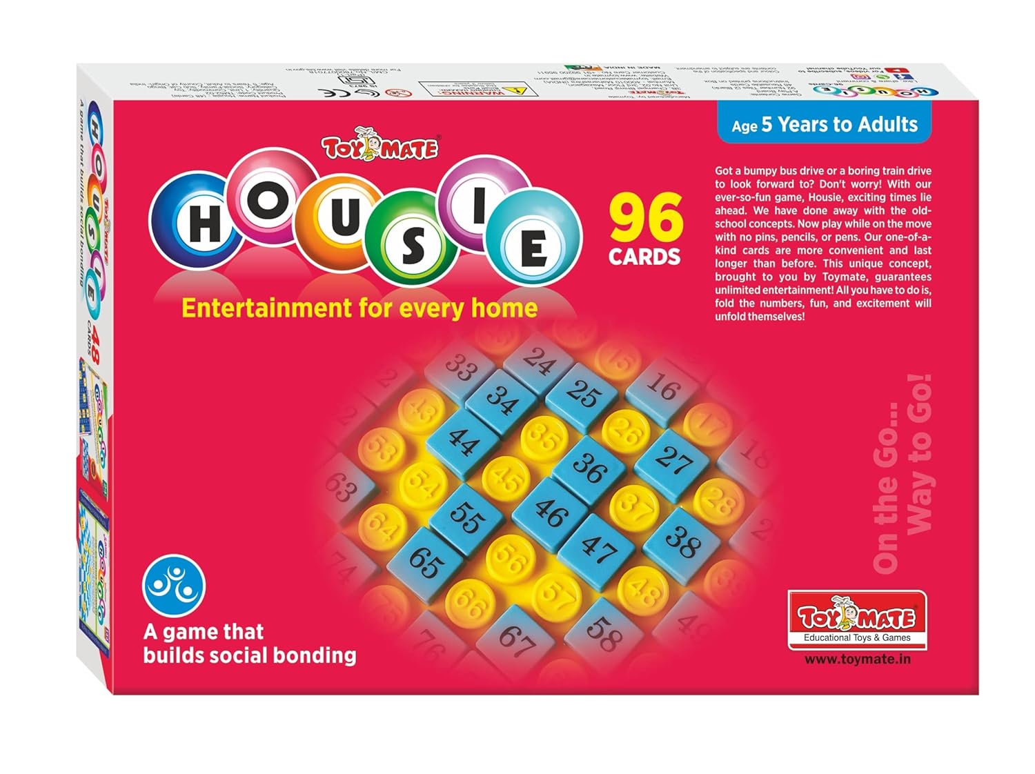Toymate Red HOUSIE 96 Reusable Cards- Family Fun Game for Small Gathering