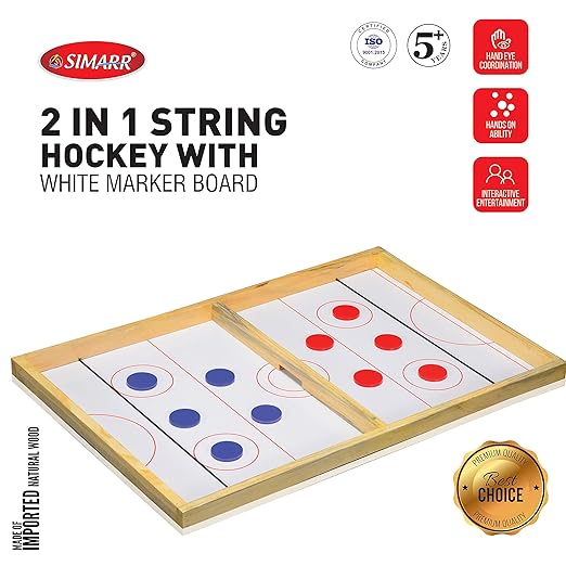 SIMARR: 2 in 1 String Hockey with White Marker Board for Kids - Multicolor