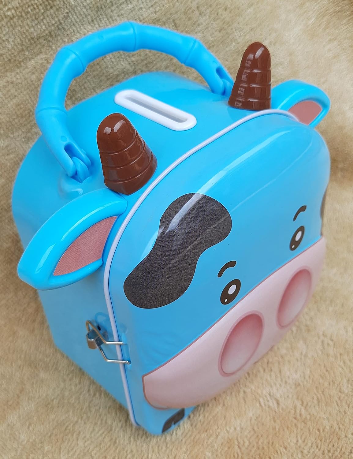 Kids Gullak Metal Cartoon (Cow) Character Piggy Bank – Fun & Durable Animal-Shaped Money Saving Box for Children