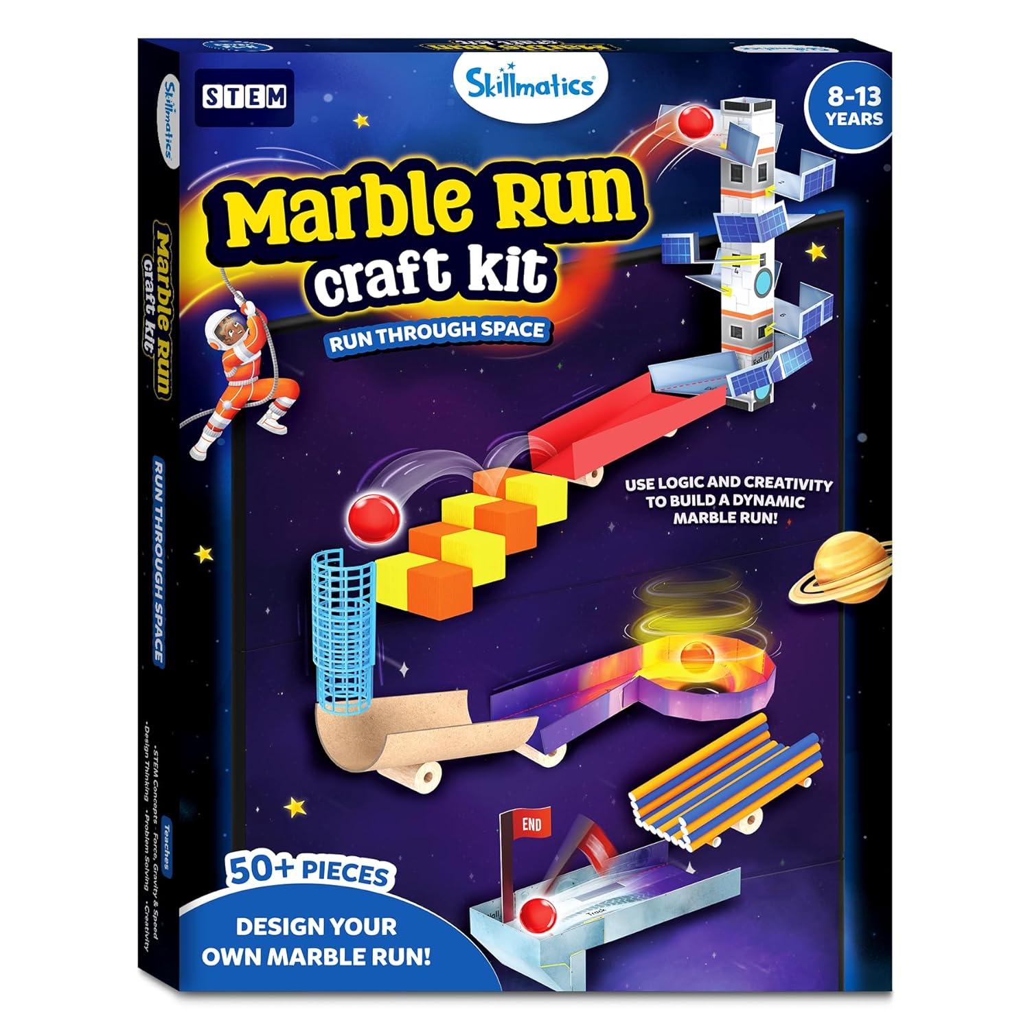 Skillmatics Craft Kit - Marble Run Space, DIY Activity, STEM Toy, Learning Resource, Educational Toys for kids | Multicolor