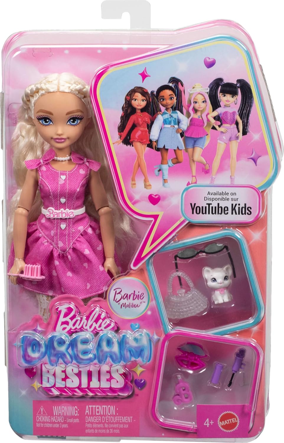 Barbie Dream Besties Malibu” Fashion Doll & Accessories, Posable with Blonde Hair & Makeup-Themed Toy Pieces