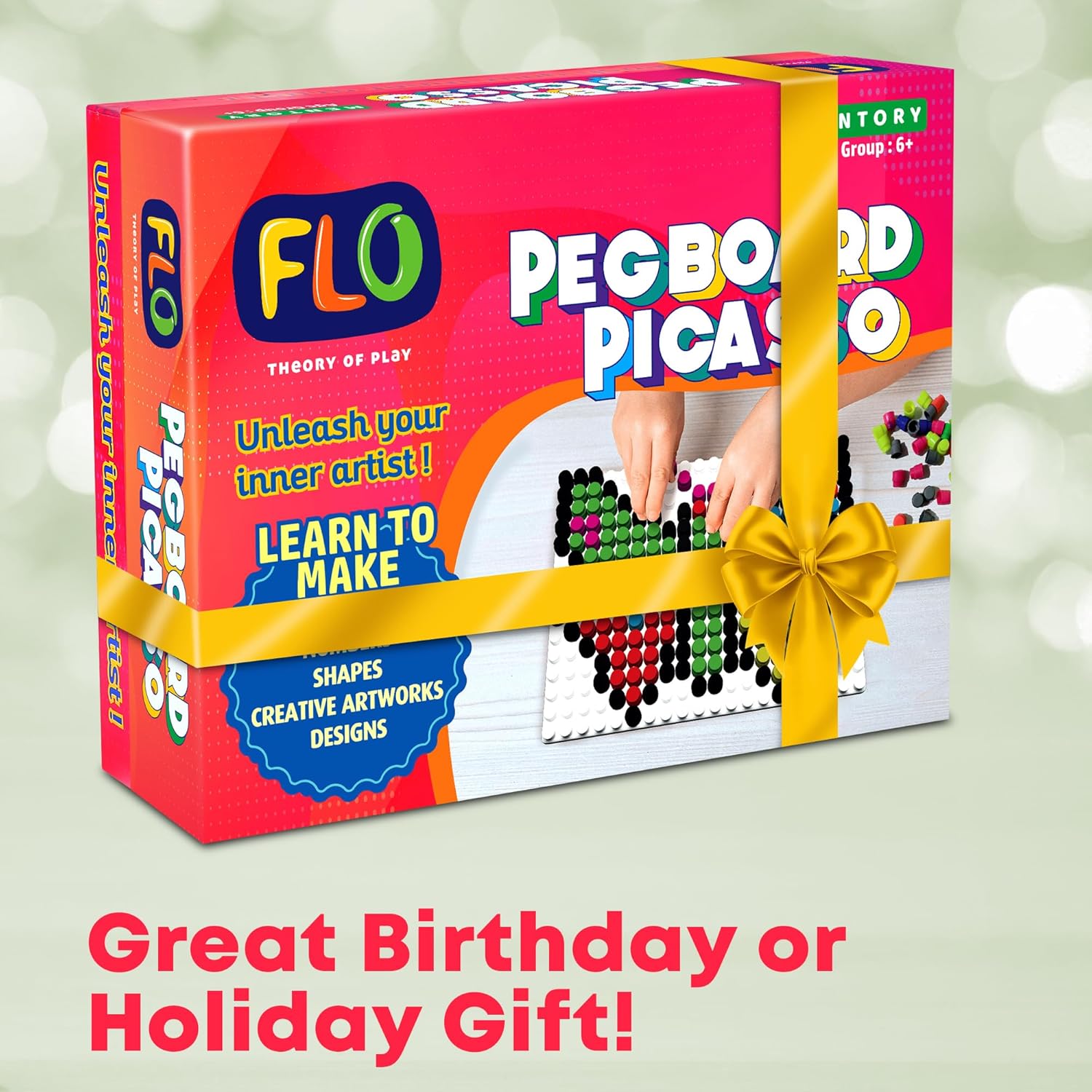 Flo Toys Pegboard Picasso – 600 Pegs Montessori Sensory Puzzle Game for Kids | STEM Educational Toy for Brain Development | DIY Craft Board for Learning Alphabet, Numbers, Shapes & Patterns | Ages 6+