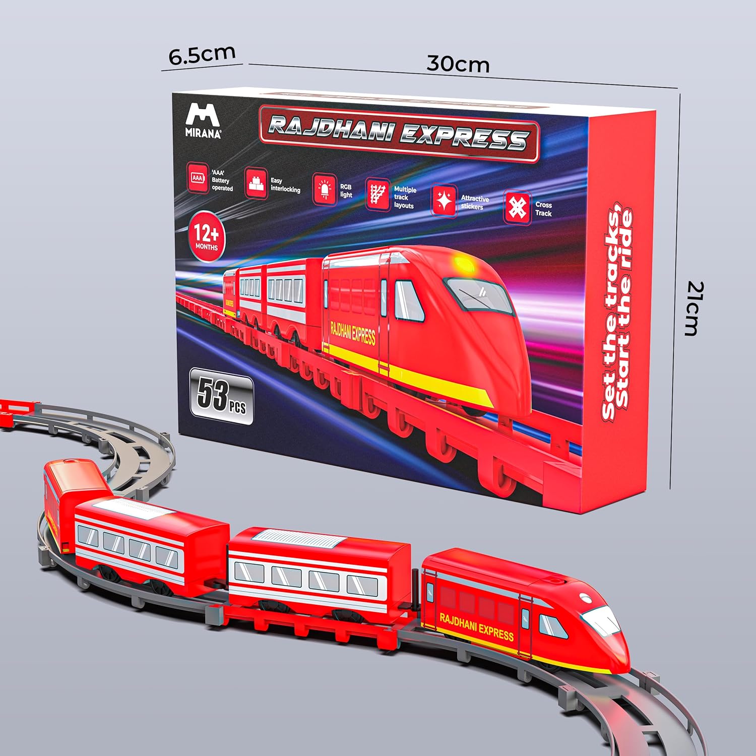 Mirana Rajdhani Express Bullet Train Toy Set for Kids, Multiple Railway Track Layout, AAA Battery Operated, for Boys & Girls 1+ Years, Made in India - [53 Pcs]
