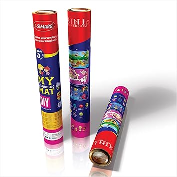 SIMARR 3 In 1 Washable and Reusable DIY Coloring Mat Sketch Drawing Mat for Kids with 12 Colourful pens - Multicolor