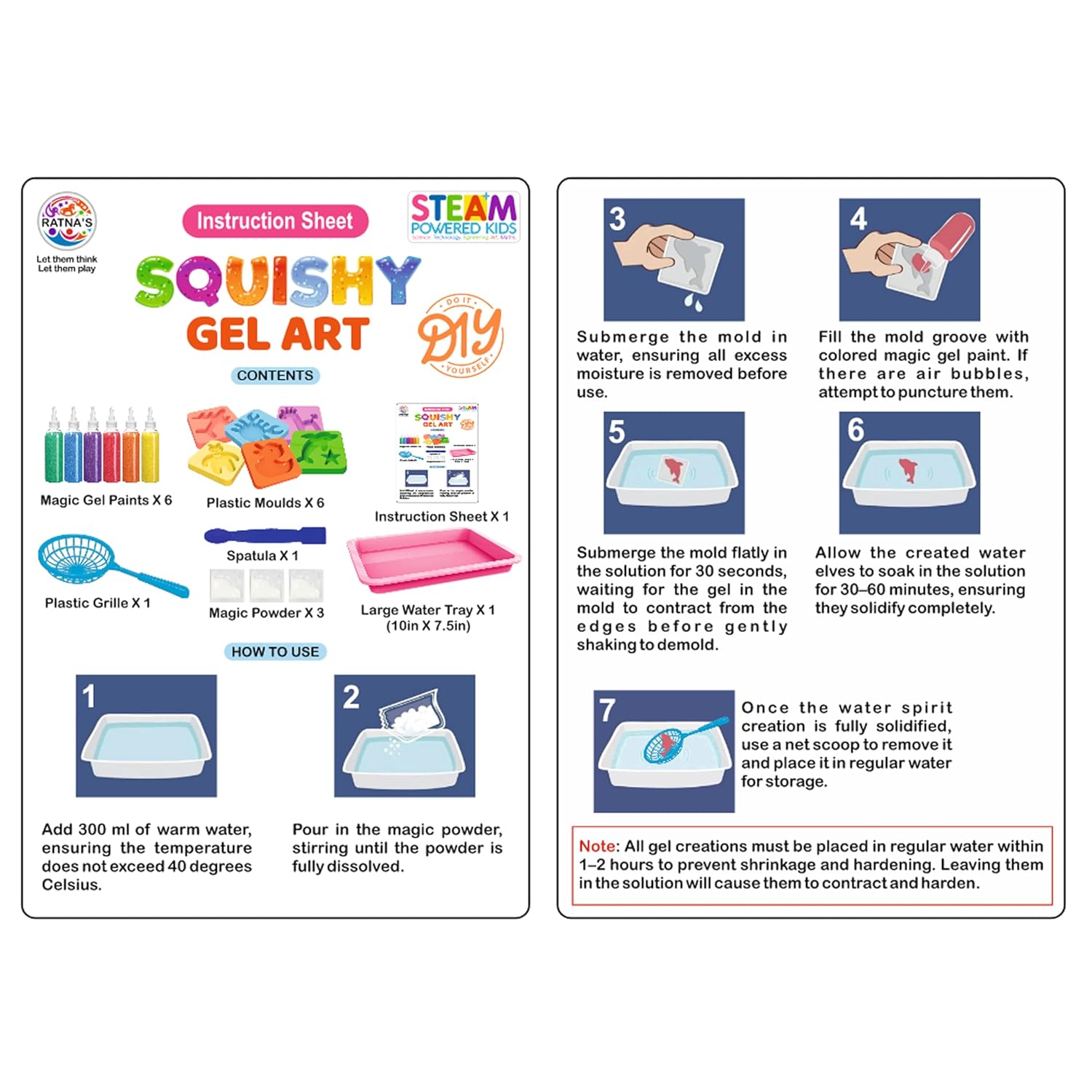 Ratna's Squishy Gel Art DIY Kit, 3D Colorful Soft and Squishy Sea Creatures, STEAM Learning Activity Set, Magic Water Gel Toys for Girls and Boys Ages 7+ Years