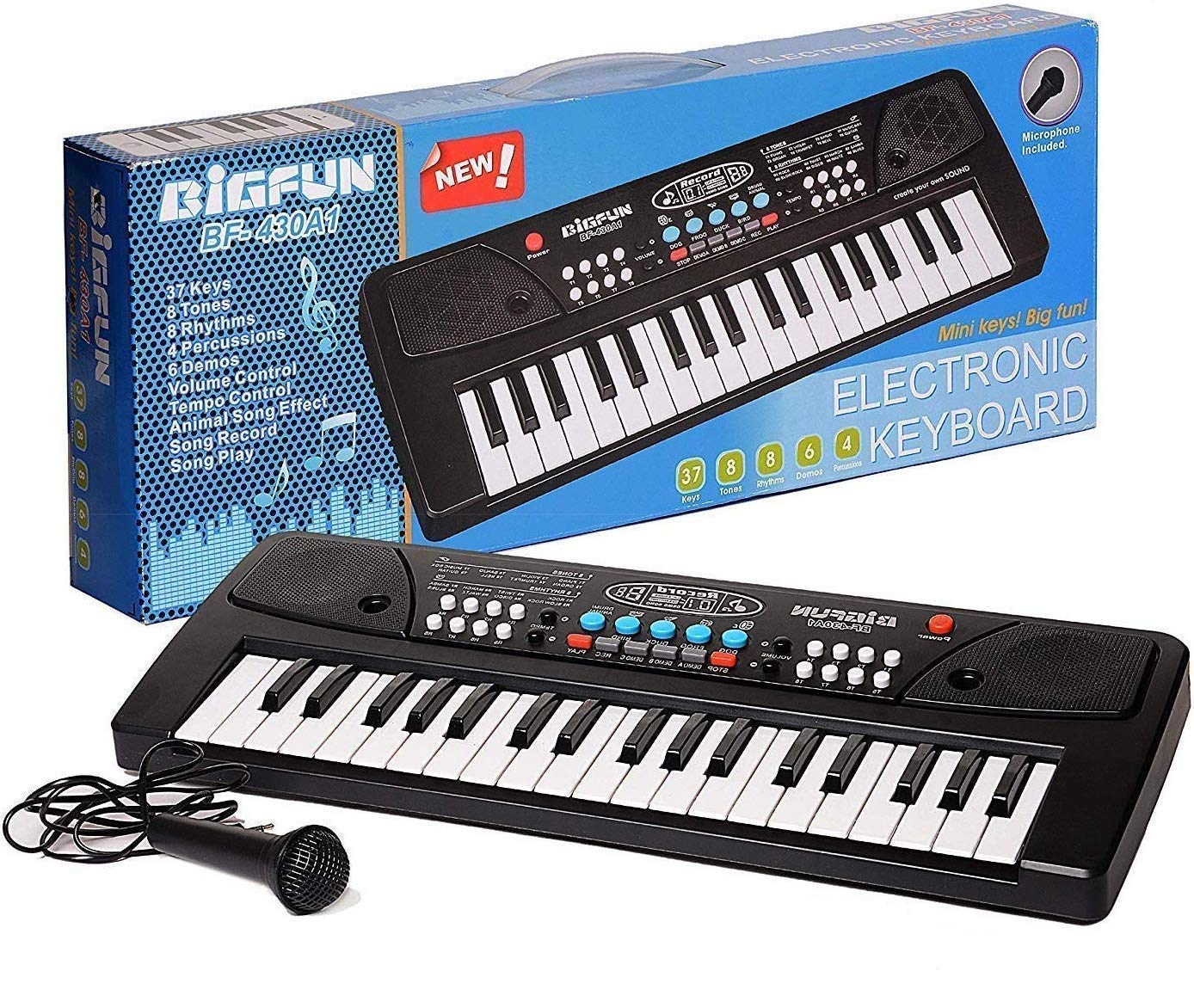 Piano Keyboard with Microphone | In-Built Demos & Record Feature - Assorted - Color & Design May Vary