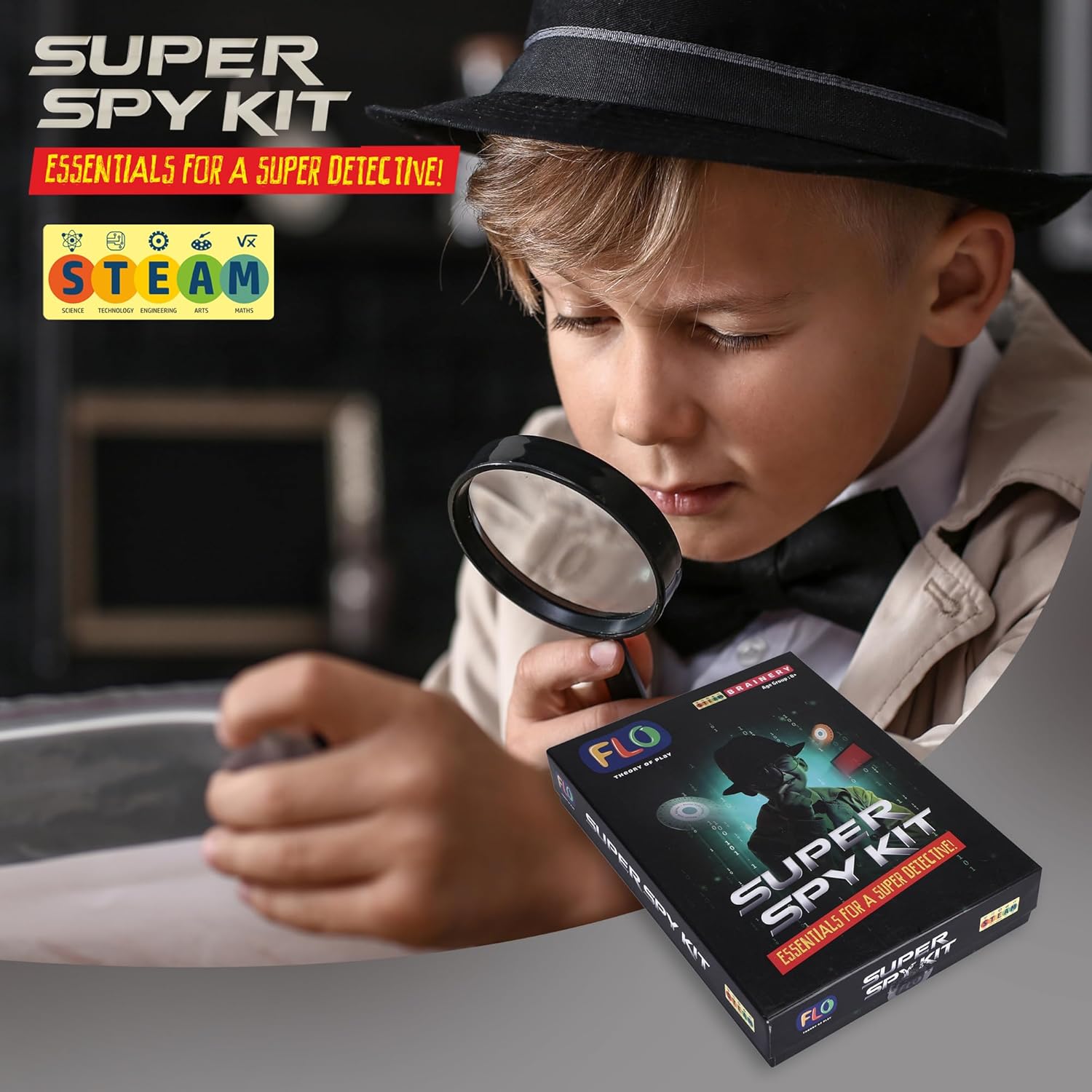 FLO Super Spy Kit for Kids | STEM Detective Gadget Toy | Build Periscope, Fingerprint Kit, Cipher Decoder, Spy Tools | Secret Agent DIY Craft Mission Game Set for Boys & Girls Ages 8+