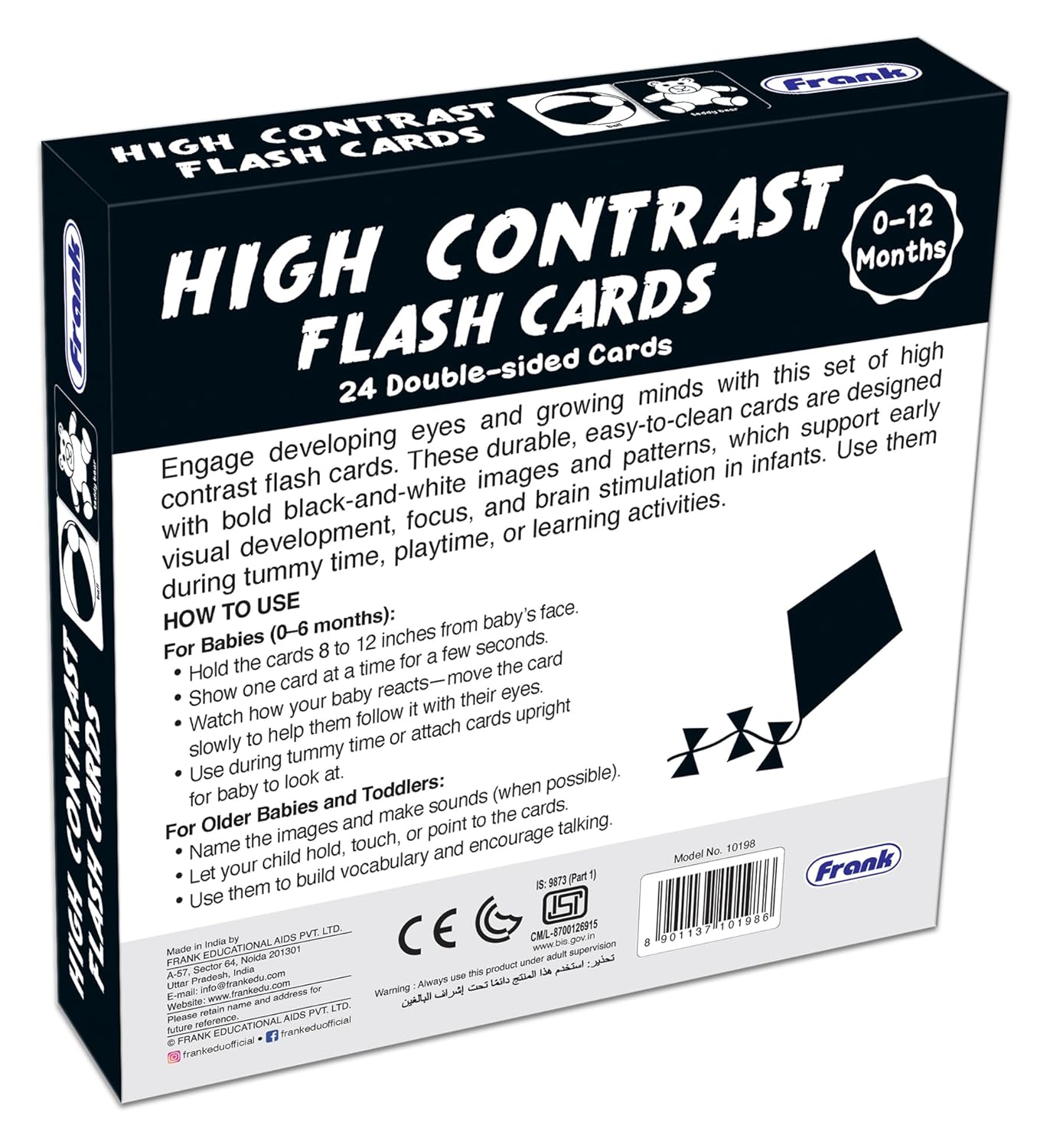 Frank High Contrast Baby Flash Cards | 24 Double Sided Black And White Infant Learning Cards | Visual Stimulation Toys For Newborns | Early Development Educational Toys | Non Toxic Gift For Tummy Time