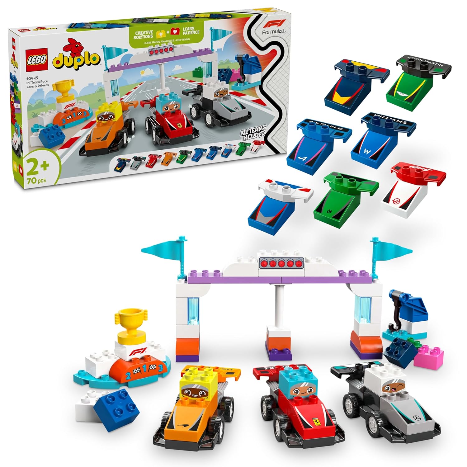 LEGO DUPLO Town F1 Team Race Cars & Drivers Building Toy for Family Fun 10445 - Building Blocks for Age 2+ Boys and Girls