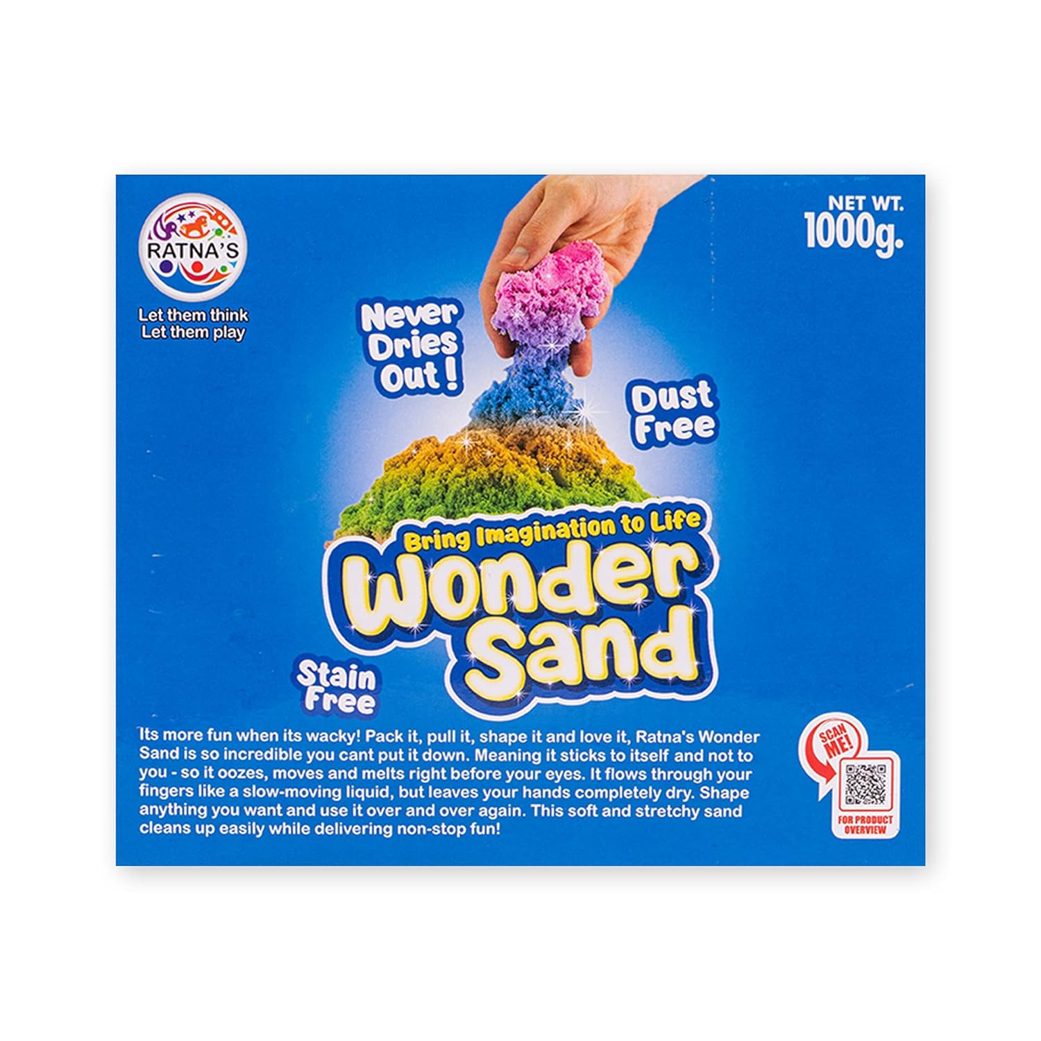 Ratna's Wonder Sand (Smooth) 1000 Grams Assorted Colours For Kids