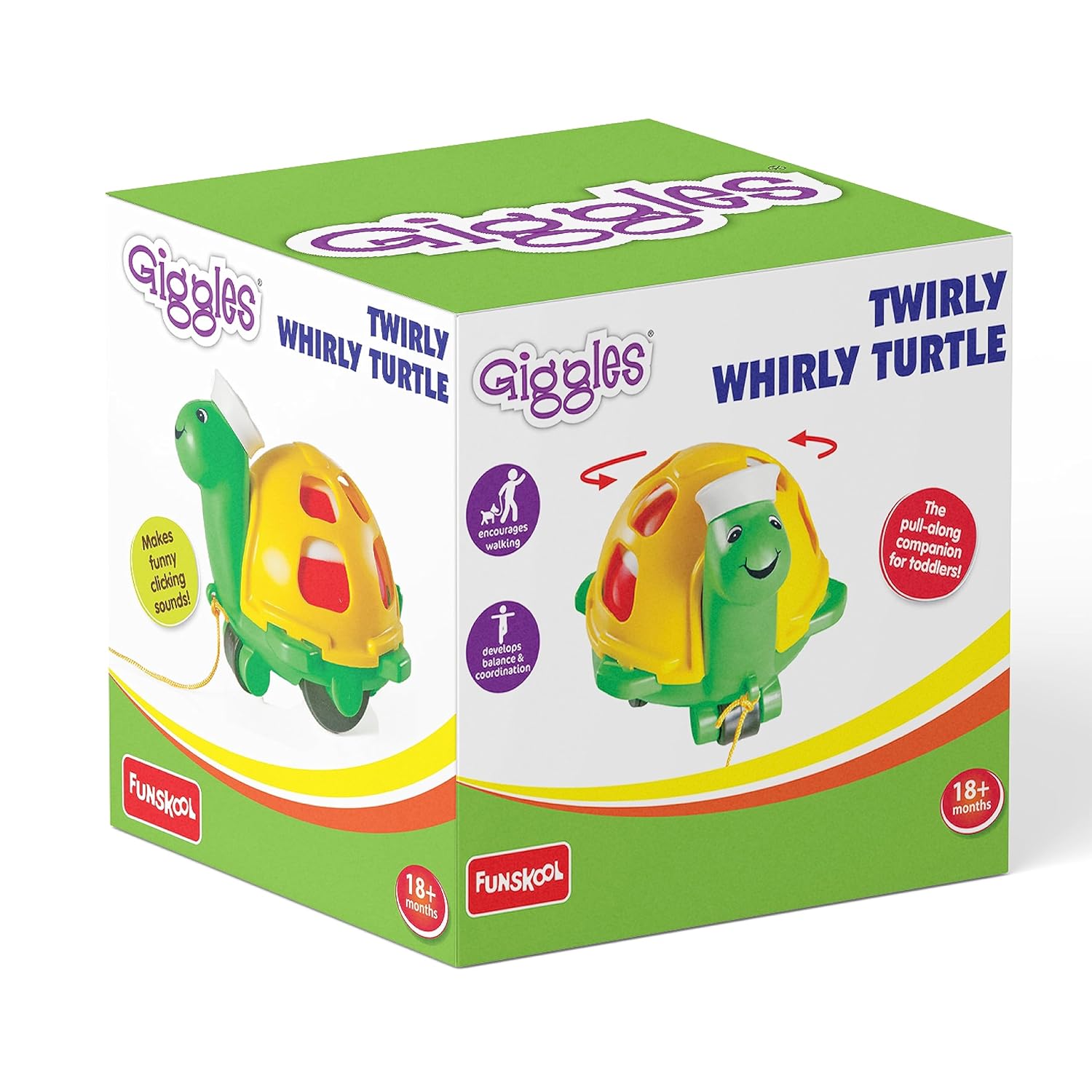 Funskool Giggles - Twirlly Whirlly Turtle, Pull String Toy, Turtle Toy, Toys for Kids