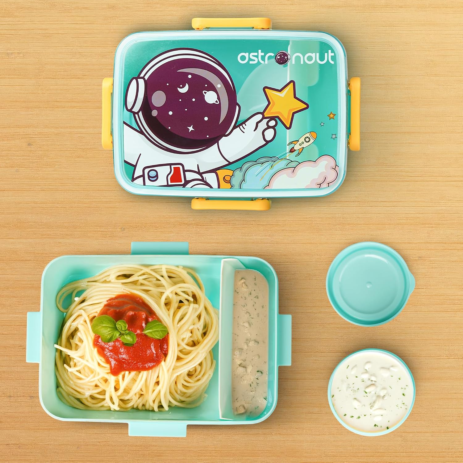 Baby Lunch Box for Kids with 2 Compartment | Steel Tiffin Box for School with Spoon & Sauce Container | BPA Free, Kids Lunch Box Food Grade Ideal for School, Office & Outdoor 600ml + 100ml
