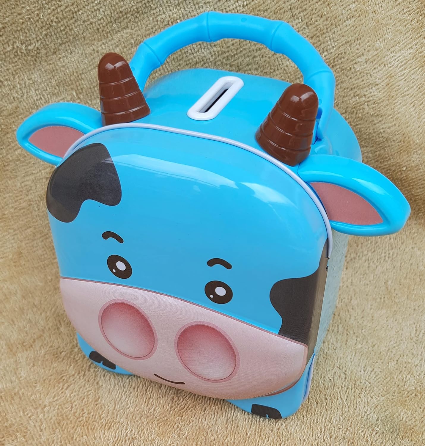 Kids Gullak Metal Cartoon (Cow) Character Piggy Bank – Fun & Durable Animal-Shaped Money Saving Box for Children