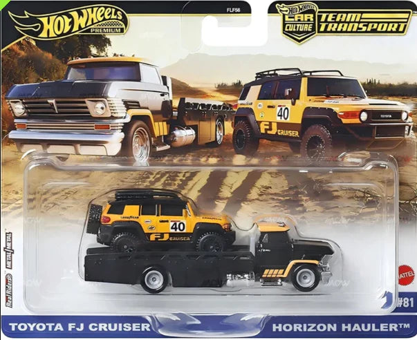Hot Wheels Premium - Team Transport Combo Pack of 2 Models and Component Car - 73 Honda Civic Custom & Aero Lift | Toyota FJ Cruiser & Horizon Hauler | FLF56