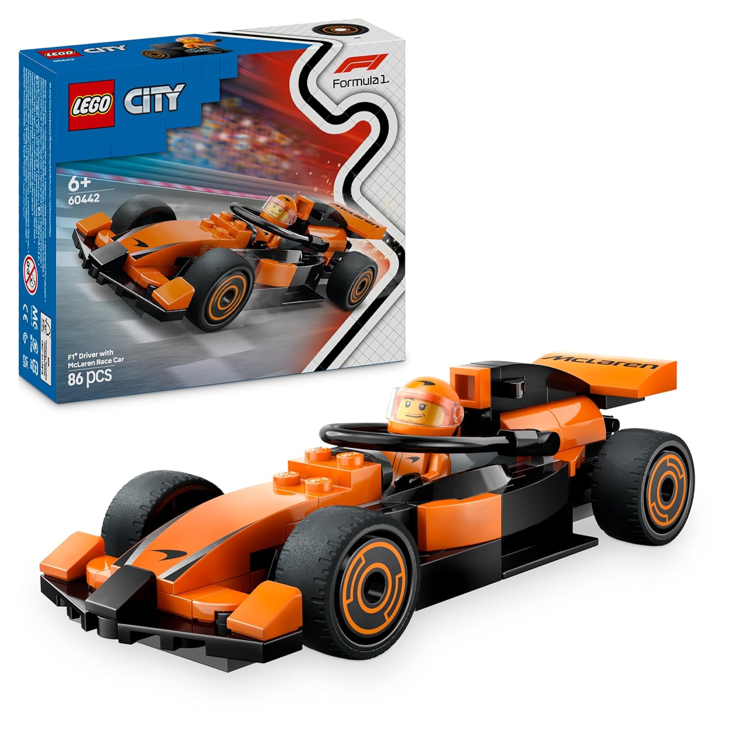 LEGO City F1 Driver with McLaren Race Car Mini Vehicle Toy Playset 60442 Building Blocks Toys for 6+ Gift for Boys and Girls