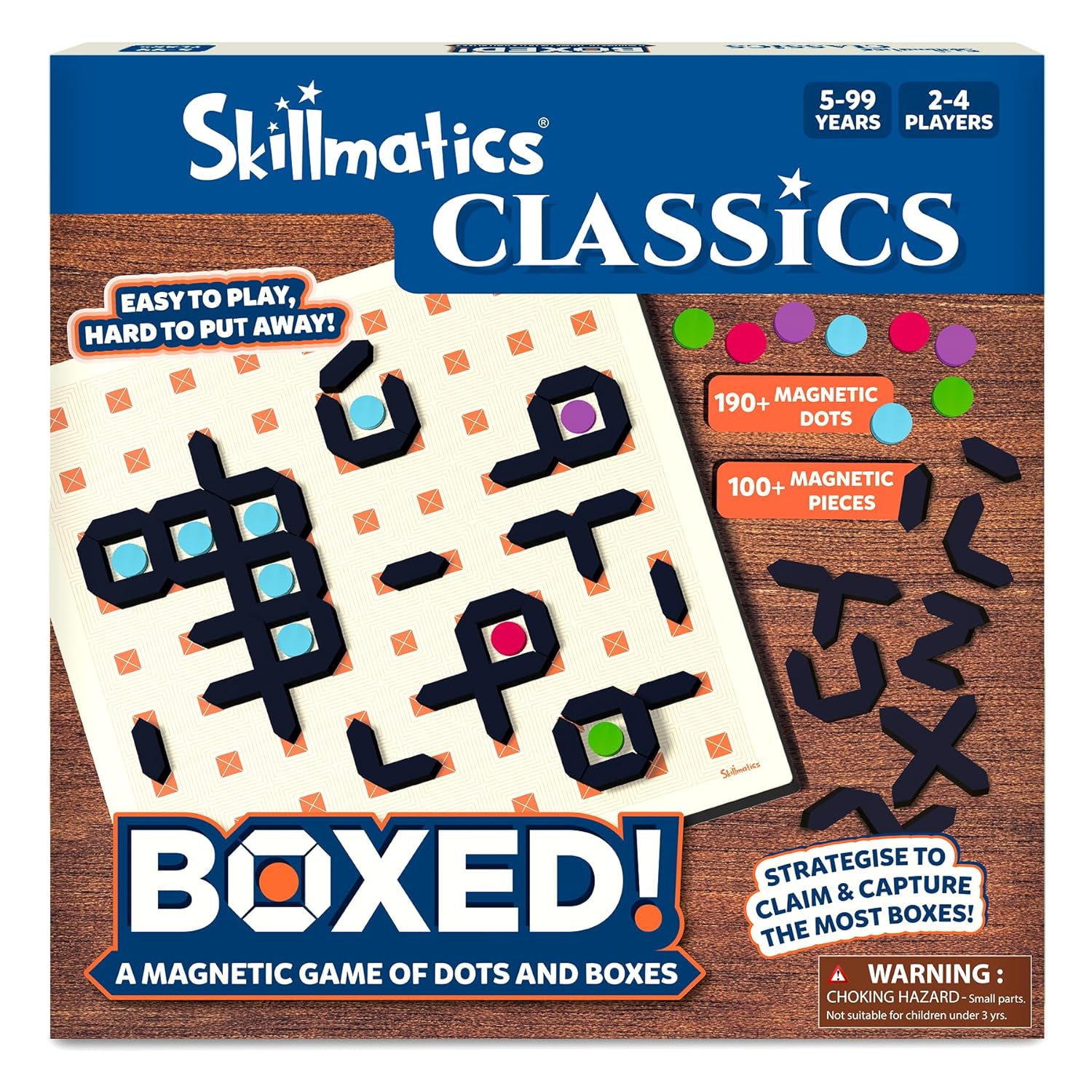 Skillmatics Magnetic Dots & Boxes Game – Classic Family Strategy Board Game for Game Nights & Travel, Magnetic Fun for Kids, Teens & Adults
