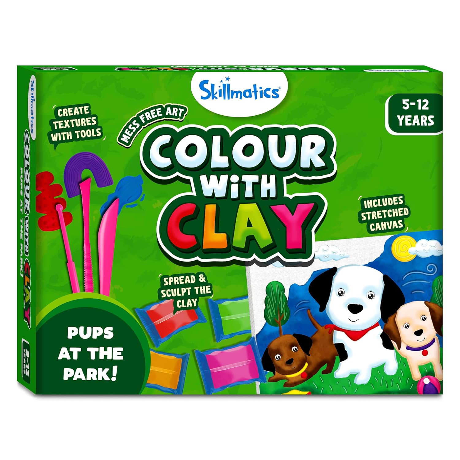 Skillmatics Art & Craft Kit - Colour with Clay, No Mess Art, Create A Clay Canvas of Pups at The Park